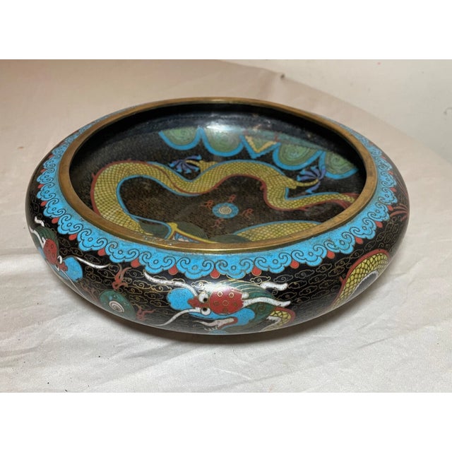 Metal Antique 19th Century Handmade Chinese Cloisonné Brass Centerpiece Dragon Bowl For Sale - Image 7 of 16