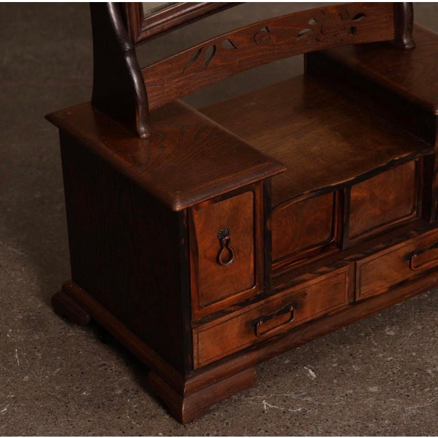 Art Deco Vintage Japanese Kyodai Vanity Mirror – Solid Wood For Sale - Image 3 of 12