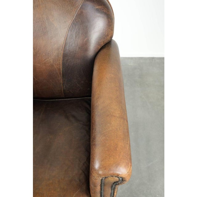 Brown Sheepskin Armchair with Patina For Sale - Image 8 of 13