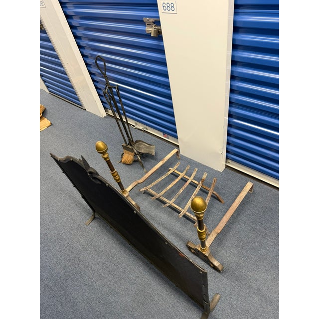 Mid 20th Century Wrought Iron Fireplace Tool Set – Vintage Stand With Shovel, Poker & Broom For Sale - Image 5 of 7