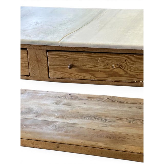 Wood French Kitchen Table in Wood and Marble, 1890s For Sale - Image 7 of 9