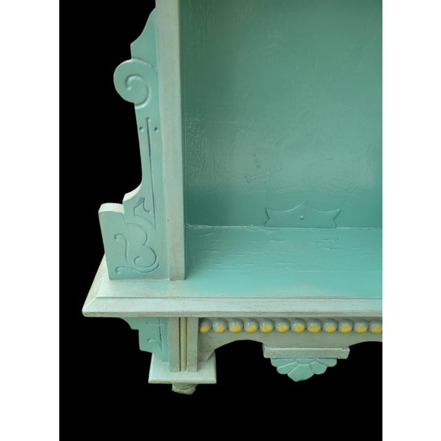 ​Vintage Repurposed Architectural Clock Case Pale Seafoam Blue Curiosity Trinket Cabinet Wall Shelf For Sale - Image 10 of 12