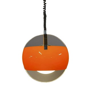 Space Age FHD00480-1 Spherical Orange Chandelier with Chrome Accents, 1970s For Sale