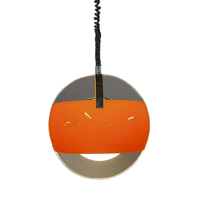 Space Age FHD00480-1 Spherical Orange Chandelier with Chrome Accents, 1970s For Sale