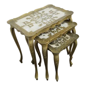 Italian Florentine Antique Gold Nesting Tables Set of Three