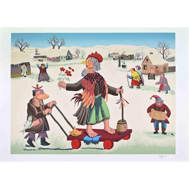 Ivan Generalic, Masquerade in Winter, 1976, Screenprint For Sale - Image 3 of 3