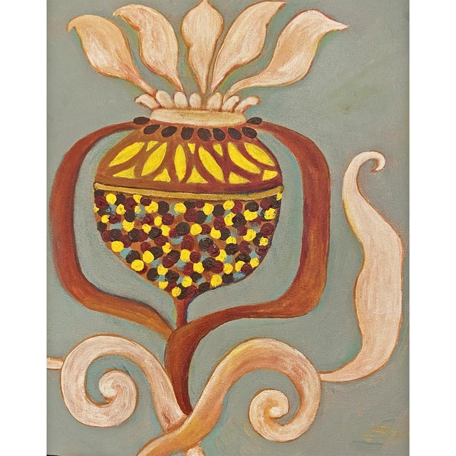 Chinoiserie Floral Painting Gold Framed Botanical Wall Art Hand Painted by Tatiana Duperault For Sale - Image 4 of 4