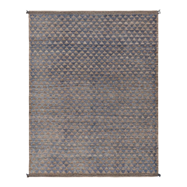 Rug & Kilim’s Moroccan Style Rug in Blue with Brown Geometric Patterns - 5x8 For Sale