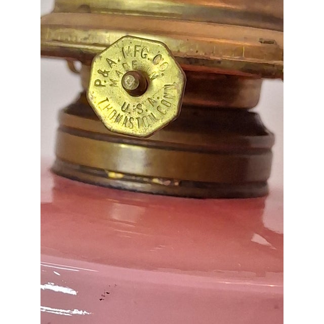 Late 19th Century Rare Pair Antique Consolidated Pink & Blue Cased Glass Florette Stand Lamps P&A For Sale - Image 5 of 18