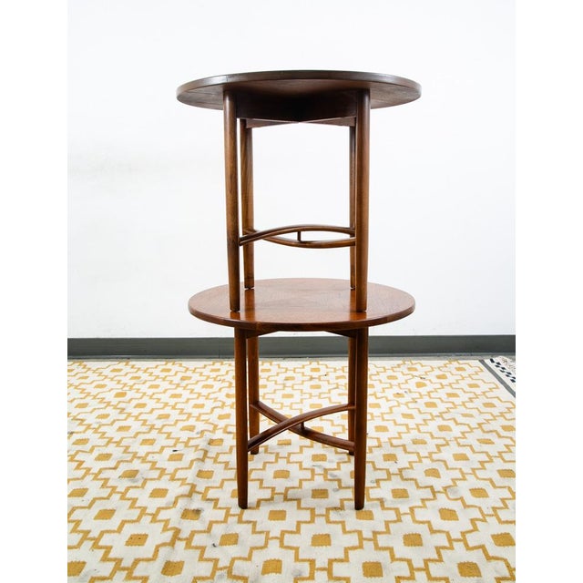 Brown 1960s Mid Century Modern Side Table Set End Round Drexel Parallel 2 Walnut Nightstands For Sale - Image 8 of 12