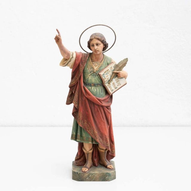 Traditional religious hand painted plaster figure of a Saint. Originally stamped. Made in traditional Catalan atelier in...