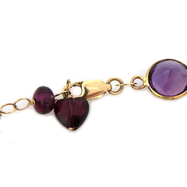 Multicolor 10k Yellow Gold Assorted Shape Gemstone Chain Necklace For Sale - Image 4 of 4