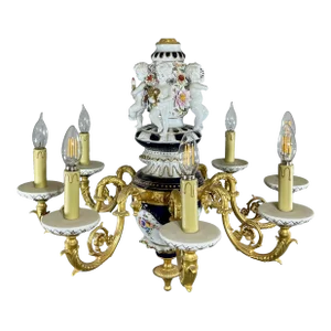 Early 20th Century Gilt Bronze 8 Arms Meissen Style Chandelier, Germany