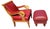 Empire and William IV Periods Inspired Vintage Red Leather Armchair & Ottoman For Sale - Image 4 of 12