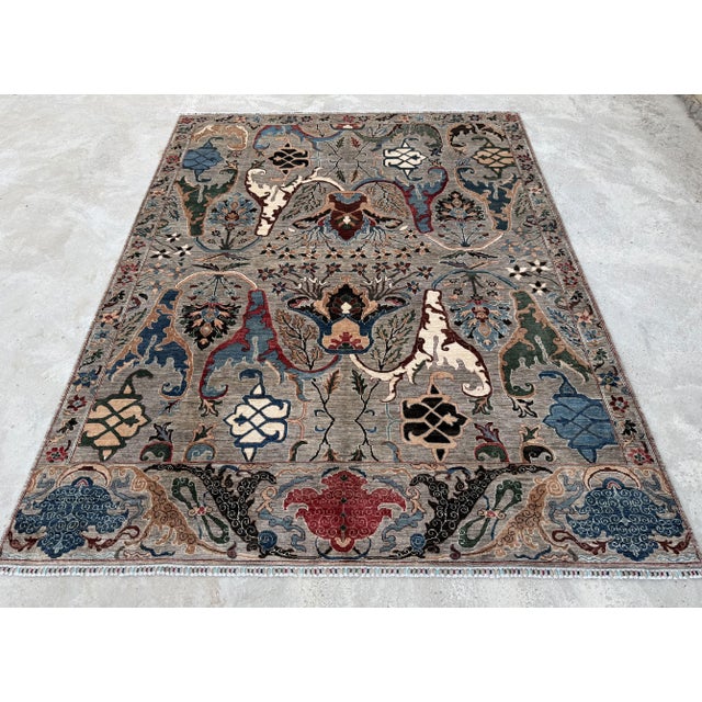 Persian Sickle Leaf Area Rug, Hand-Knotted Wool, Floral, 9x12, Stone & Indigo For Sale - Image 3 of 11