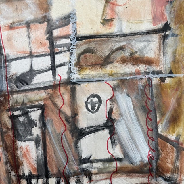 Unsigned Abstract Cityscape Acrylic Canvas Painting For Sale - Image 4 of 8