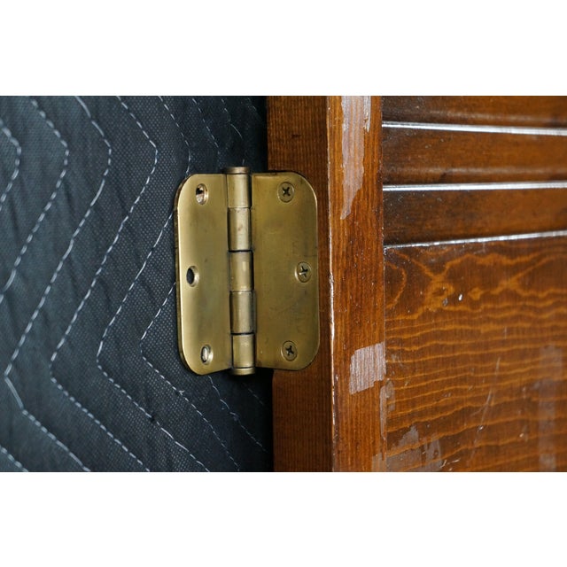 Pair Mid-Century Chinoiserie Elm Louvered Double Bi Fold Doors Brass Shou Pulls For Sale - Image 15 of 18