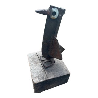 Abstract Garden or Home Folk Art Bird Sculpture on Wooden Block For Sale