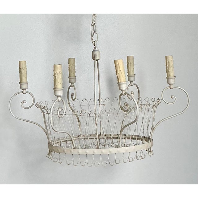 Late 20th Century Vintage Regency Wire Basket Six Arm Chandelier For Sale - Image 5 of 6
