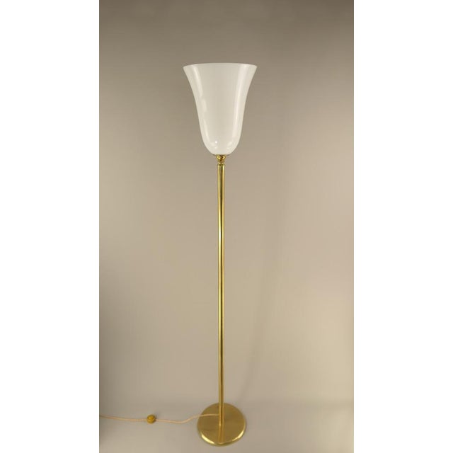 Large French Art Deco Brass Floor Lamp with Opal Glass Shade, 1920s For Sale - Image 10 of 10