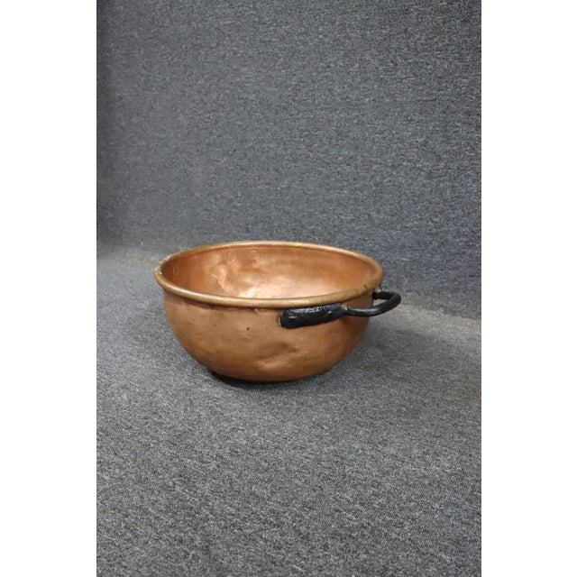 Late 19th Century Antique Hand-Hammered Copper Bowl With Wrought Iron Handles For Sale - Image 5 of 9