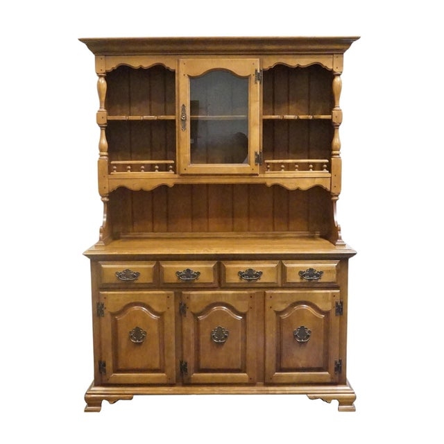 American Keller Furniture Solid Maple Colonial Early American 54" Buffet W. Display Hutch For Sale - Image 3 of 15