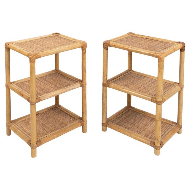 Mid-Century Modern Italian Side Tables in Bamboo with Rattan and Wicker, 1970s, Set of 2 For Sale - Image 13 of 14