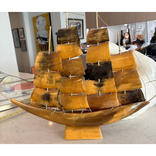 Mid 20th Century Italian Folk Art Horn and Brass Clipper Ship Model For Sale - Image 5 of 11
