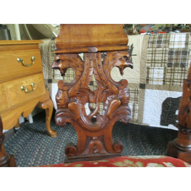 Brown Antique Vintage Victorian Carved Walnut Corner Italian Chair Face & Griffons For Sale - Image 8 of 15