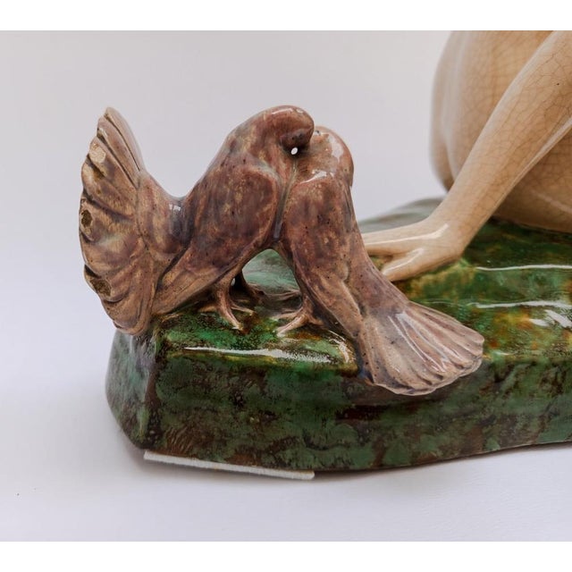 Alexandre Morlon, Sculpture of Nude Woman with Turtle Doves, 1920s-1940s, Ceramic For Sale - Image 14 of 18