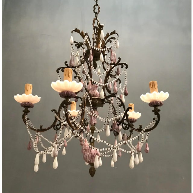 Agate Stone and Crystal Beaded Chandelier, 1940s For Sale - Image 10 of 10