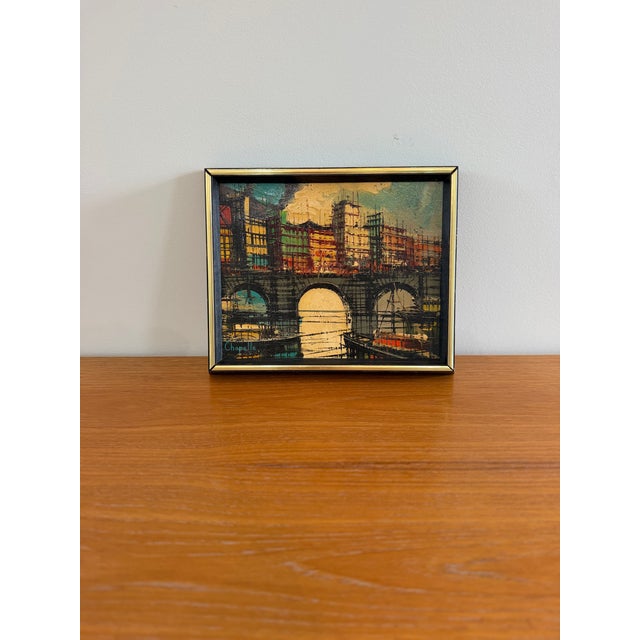 Mid-Century Modern 1992 Rémi Chapelle Signed Original Oil on Canvas European Canal Cityscape Painting For Sale - Image 3 of 5