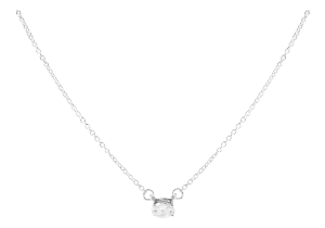14K White Gold 1/4 Cttw Lab Grown Oval Solitaire Diamond East West 18" Pendant Necklace (G-H Color,