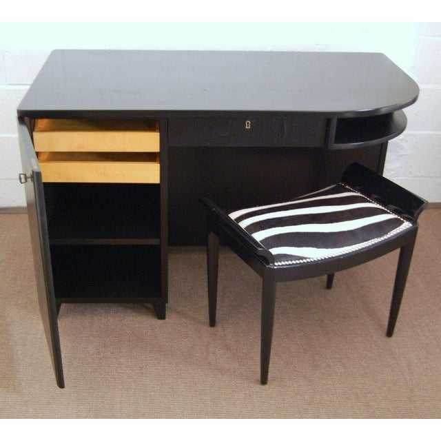 Swedish Art Moderne Black Writing Desk With Zebra Hair Hide For Sale - Image 4 of 9