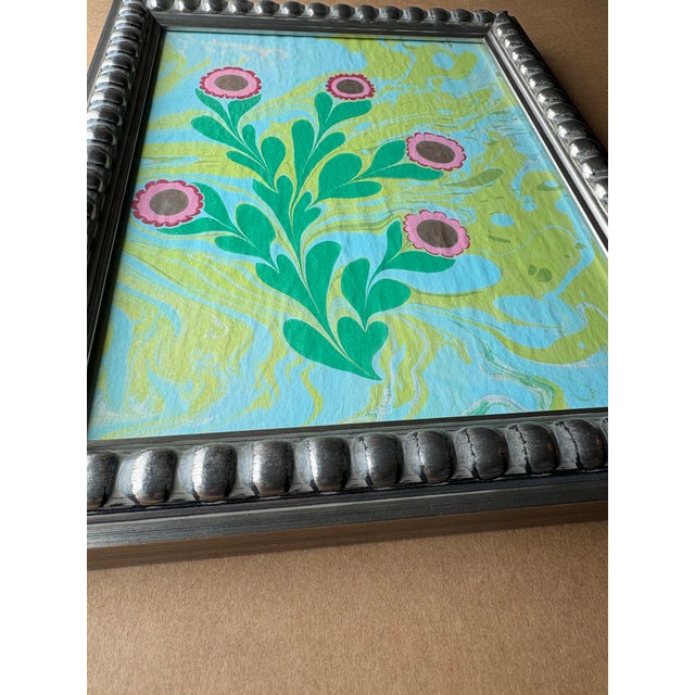 2020s 2026 Melvin G Fiori Original Ebru Painting on Paper in New Architectural Wood Frame For Sale - Image 5 of 9