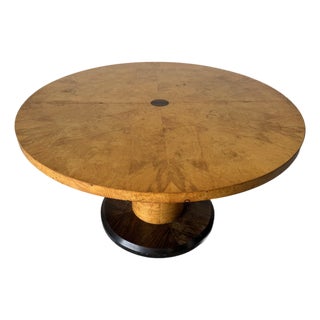 Vintage Milo Baughman Style Burl Wood and Macassar Round Dining Table by Henredon For Sale