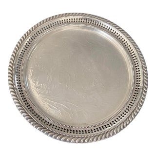 Vintage Blackinton Engraved Footed Silver Plate Card Tray For Sale