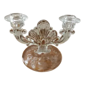 1980s Indiana Glass Double Candlestick Holder With Flowers Etched Base