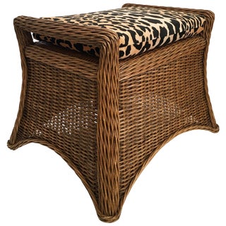 Sculptural Draped Wicker Bench With Animal Print Cushion For Sale