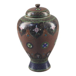 Vintage Japanese Meiji Cloisonné Enamel Floral Covered Jar For Sale