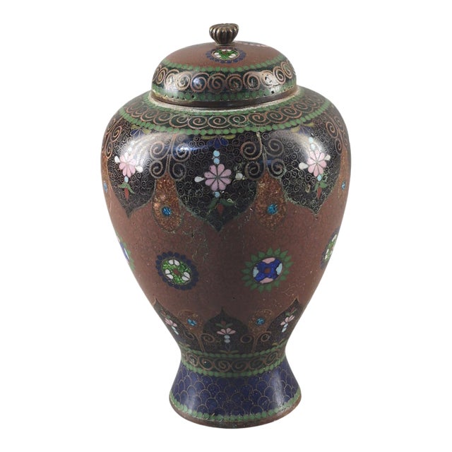 Vintage Japanese Meiji Cloisonné Enamel Floral Covered Jar For Sale