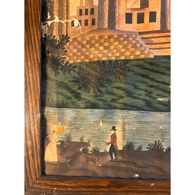 Brown 19th Century Gouache on Paper Painting of Italian Architecture $ People by a River For Sale - Image 8 of 10