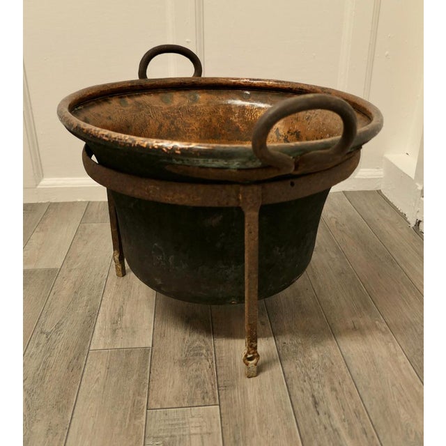 Hand Beaten Copper Cooking Cauldron on Stand, 1850s For Sale - Image 4 of 7
