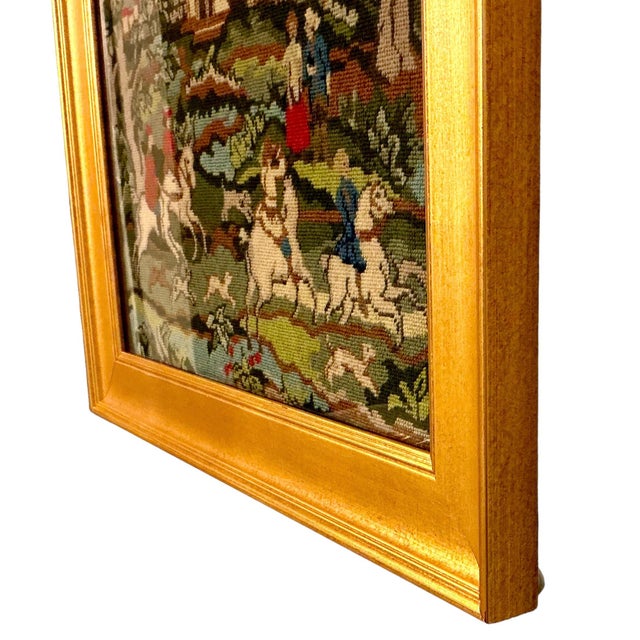 1970s 1970s Vintage Handmade Needlepoint English Hunting Scene in a Handsome Custom Frame For Sale - Image 5 of 12