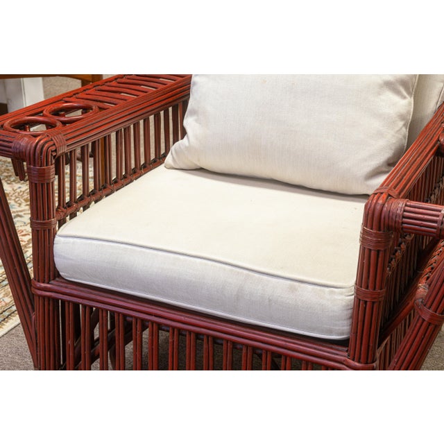 Vintage Palecek President's Sofa & Chair 3 Piece Rattan Patio Sofa & Chair Set For Sale - Image 9 of 18