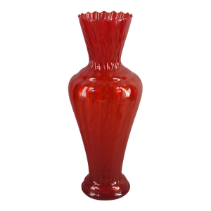 Vintage Mid-Century Modern Italian Red Opaline Ruffled Top Art Glass Vase