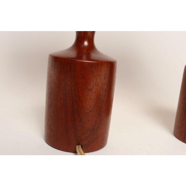 1960s Danish Modern Diminutive Sculptural Teak and Brass Table Lamps - a Pair For Sale - Image 17 of 17