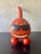 Whimsical vintage 1990s California folk art cat sculpture, handmade from natural gourds and finished in a vibrant red-...