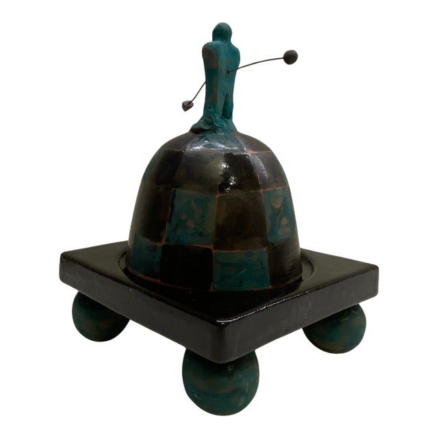 Vintage Bourbeau Limited Edition Studio Pottery Figural Sculpture / Covered Vessel For Sale
