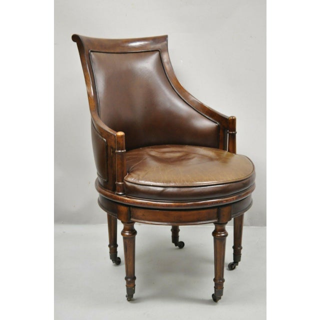 Lillian August Brown Leather Swivel Upholstered Empire Office Desk
